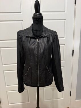 Maurices Black Faux Leather Zip-Front Moto Jacket